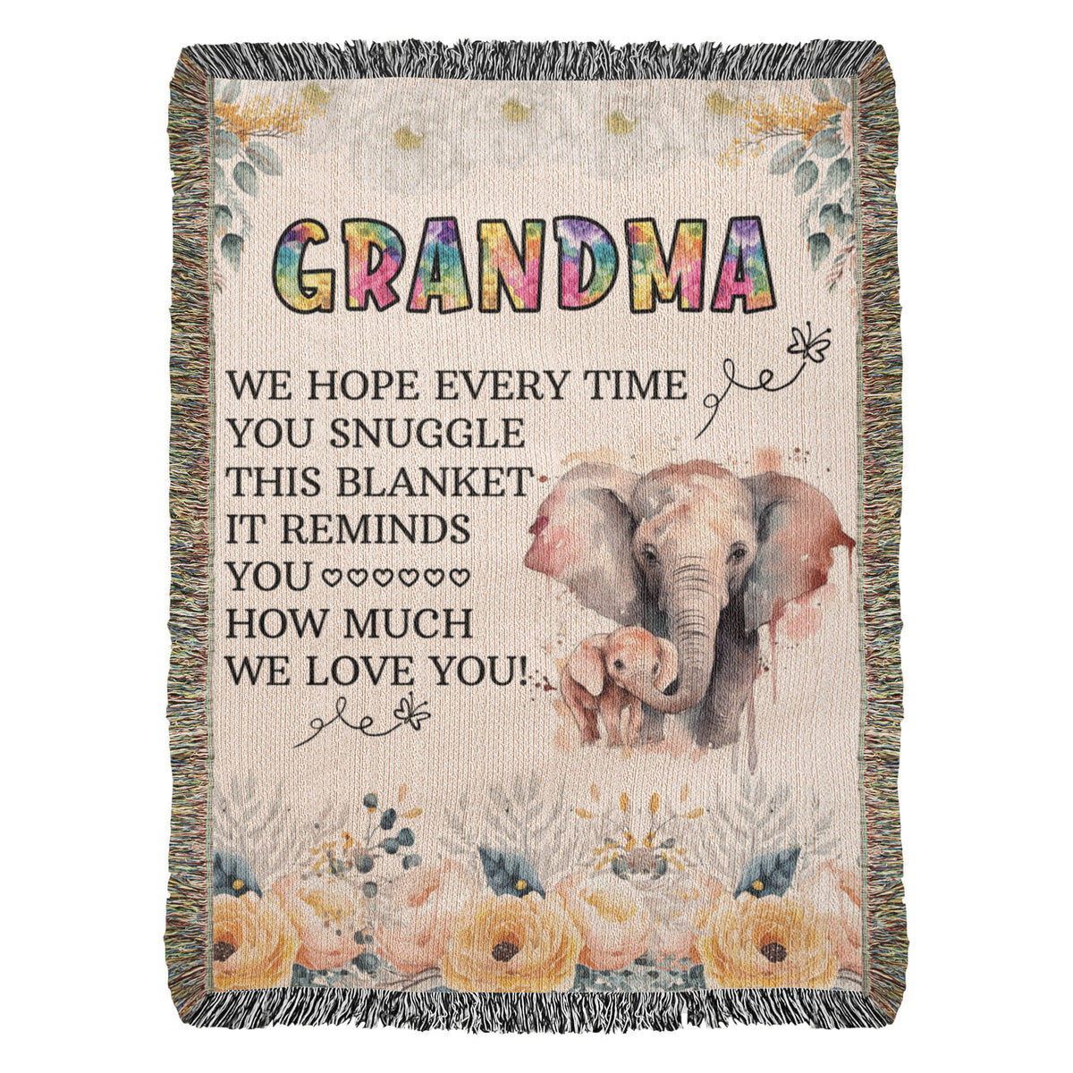 To My Grandma – Elephant Woven Blanket