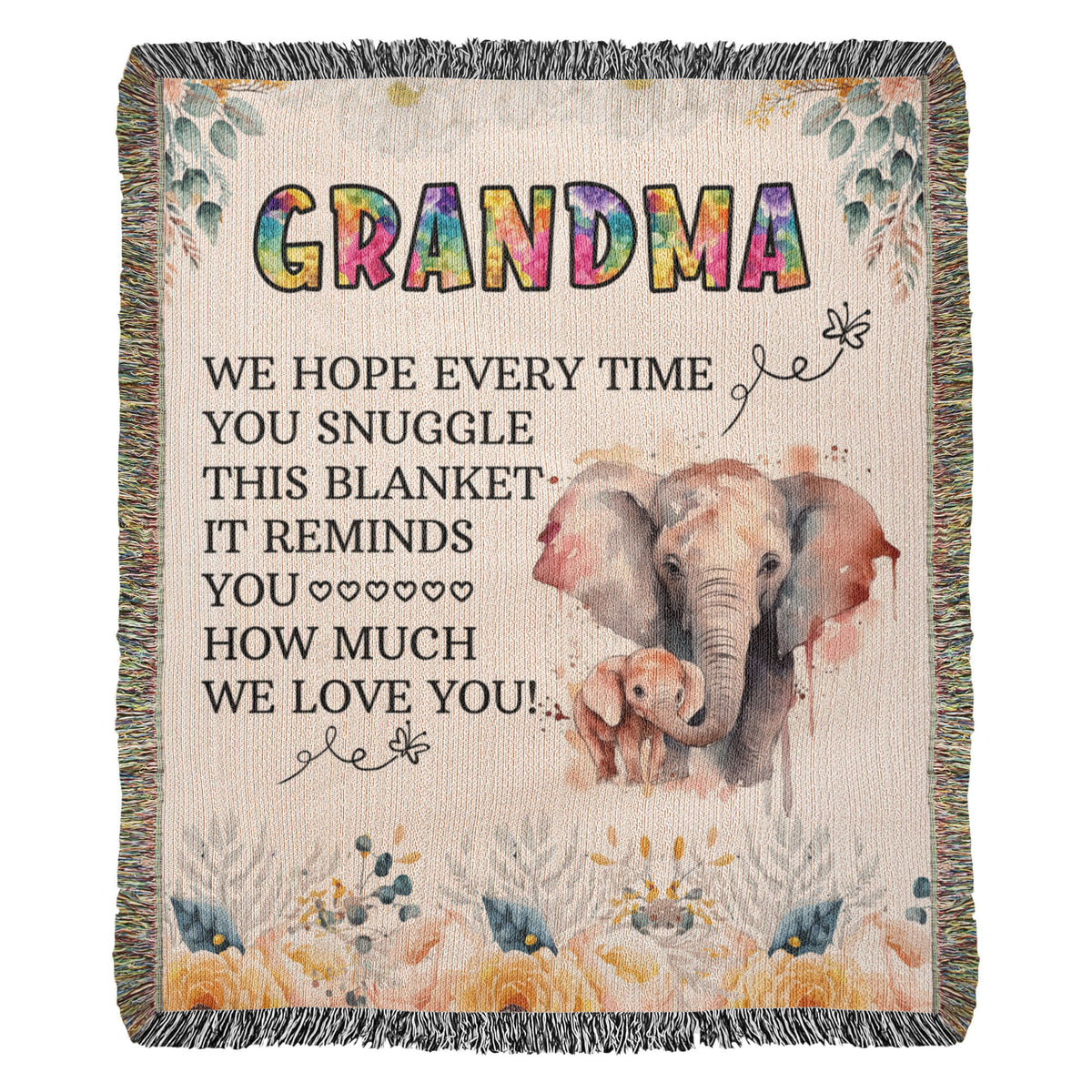 To My Grandma – Elephant Woven Blanket