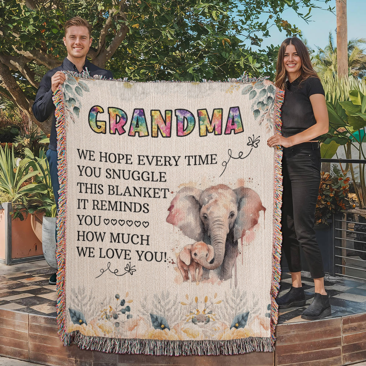 To My Grandma – Elephant Woven Blanket