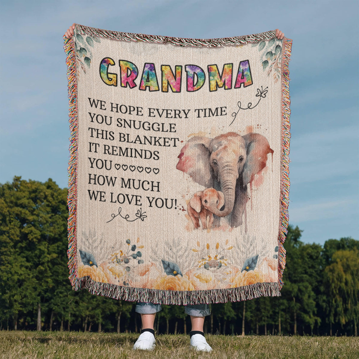 To My Grandma – Elephant Woven Blanket