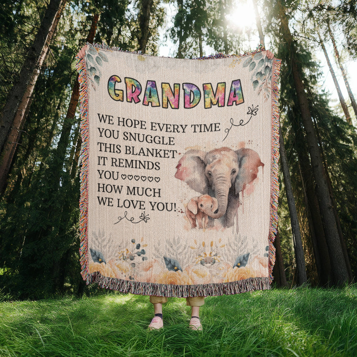 To My Grandma – Elephant Woven Blanket