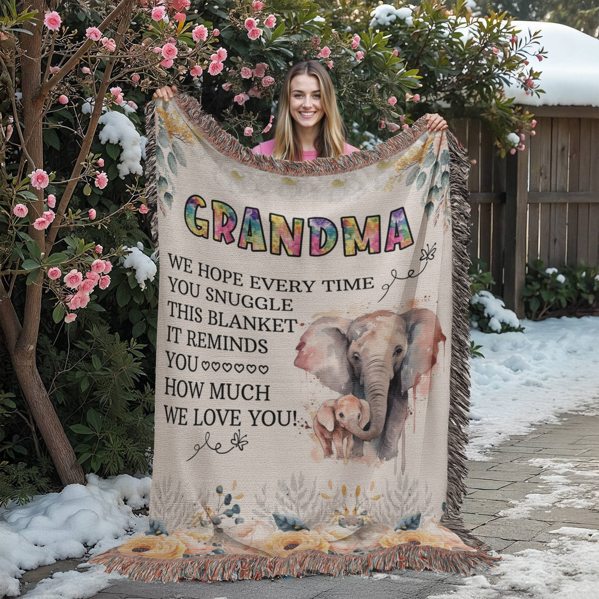 To My Grandma – Elephant Woven Blanket