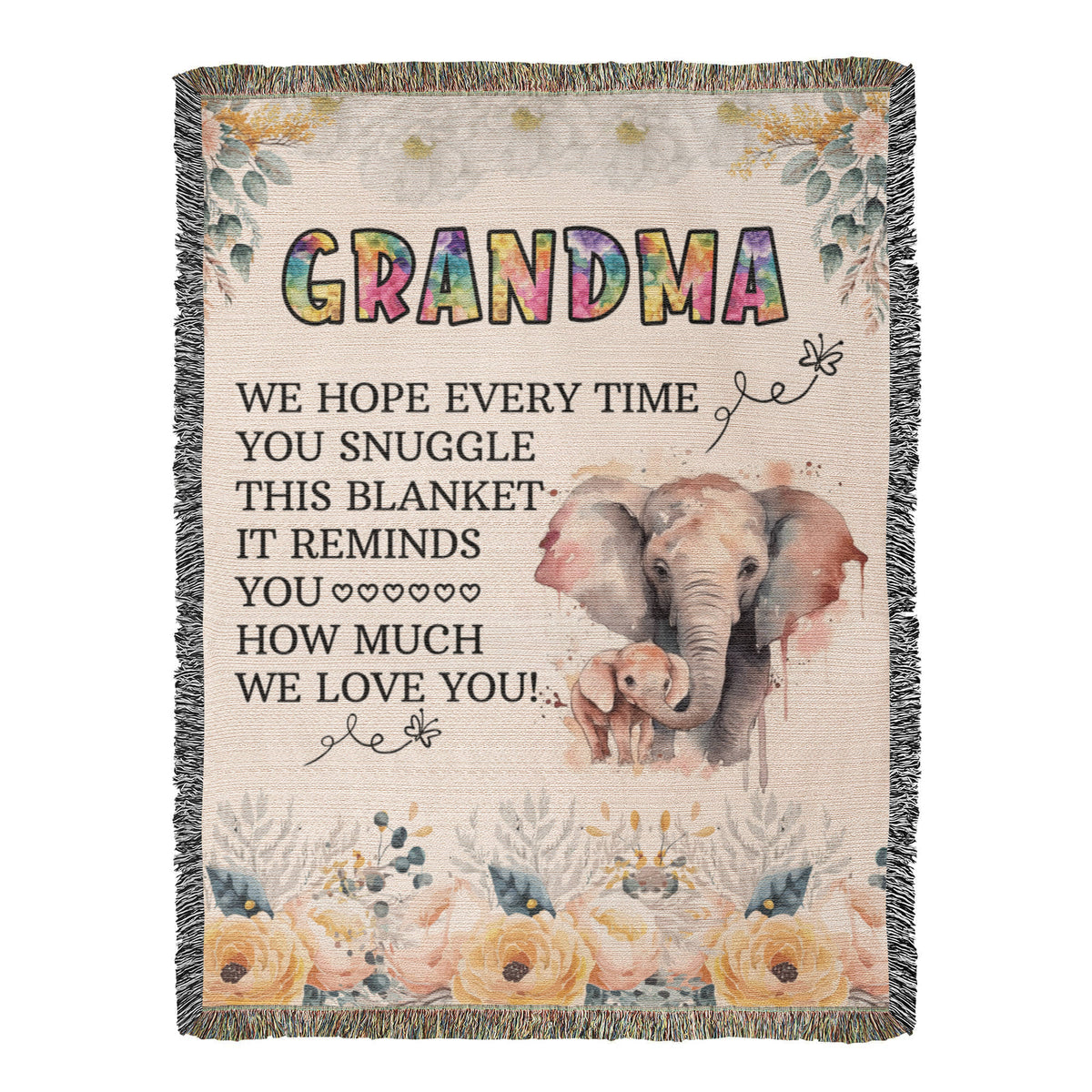 To My Grandma – Elephant Woven Blanket
