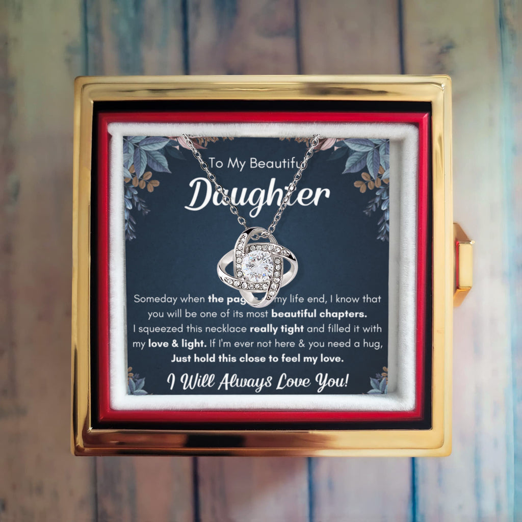 To My Daughter – Love Knot Necklace with Rose Box (Chapters Name Card)