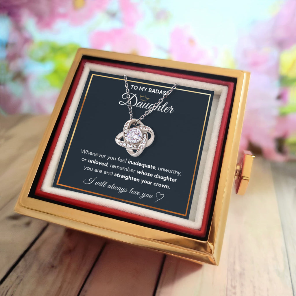 To My Daughter – Love Knot Necklace with Rose Box (Crown Card)