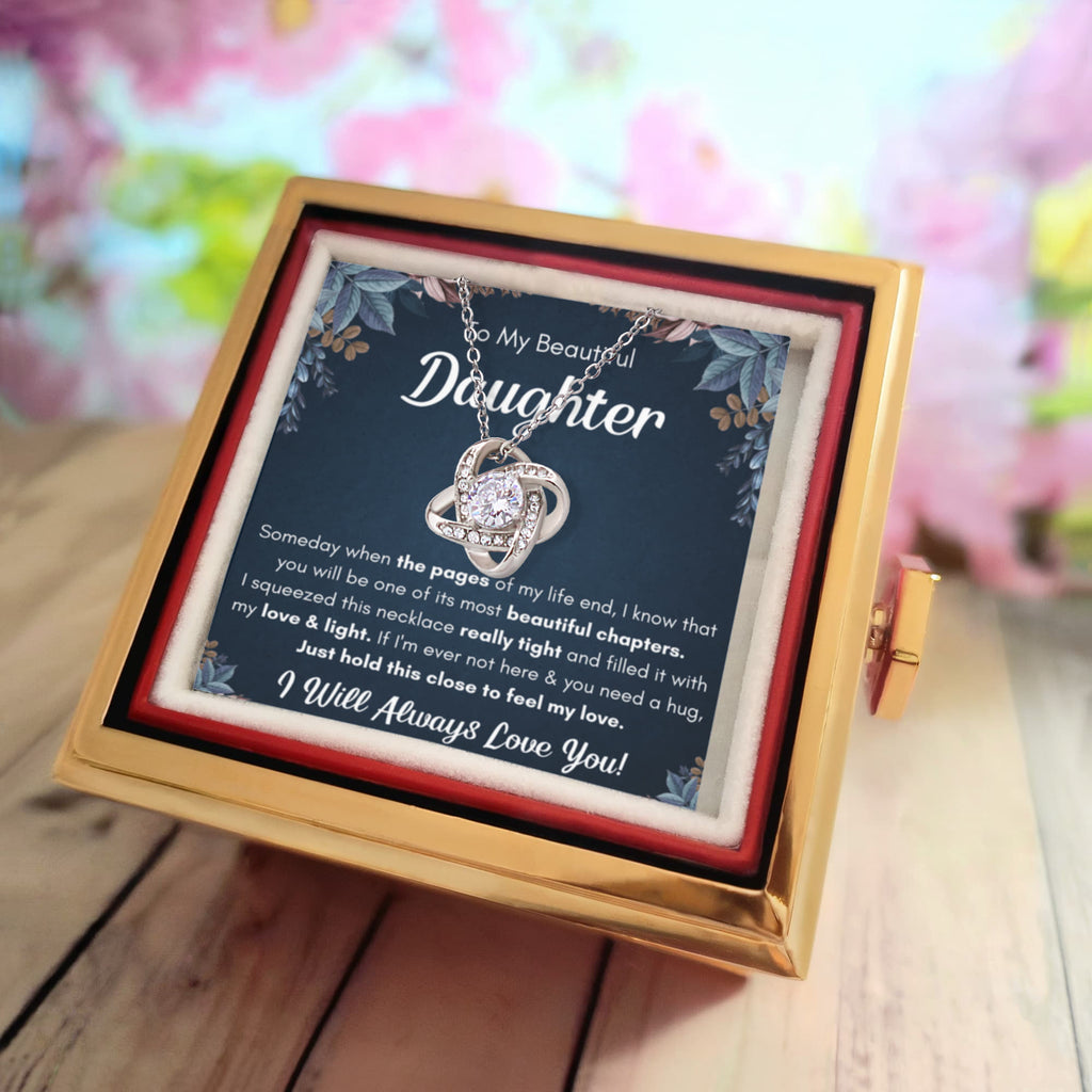 To My Daughter – Love Knot Necklace with Rose Box (Chapters Name Card)