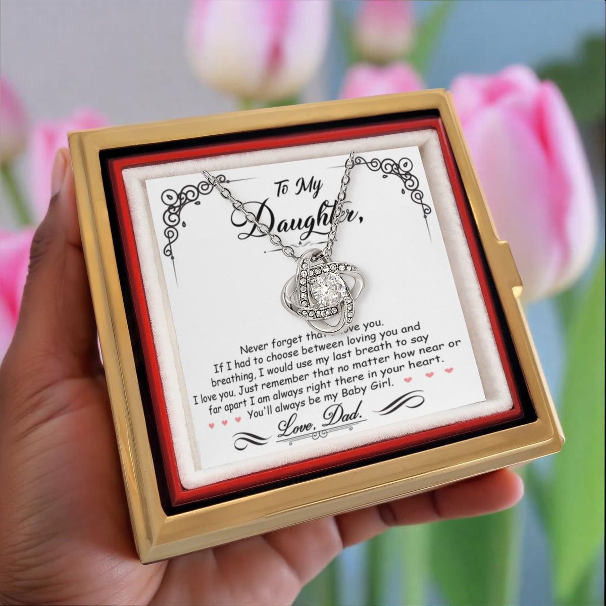 To My Daughter – Interlocking Necklace with Rose Box