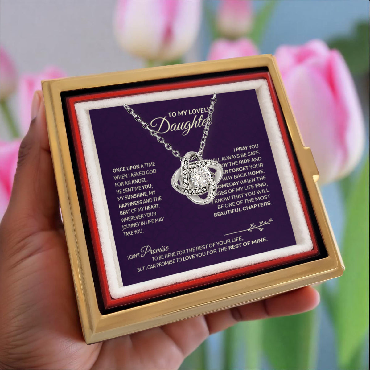 To My Daughter – Love Knot Necklace with Rose Box (Chapters Cross Card)