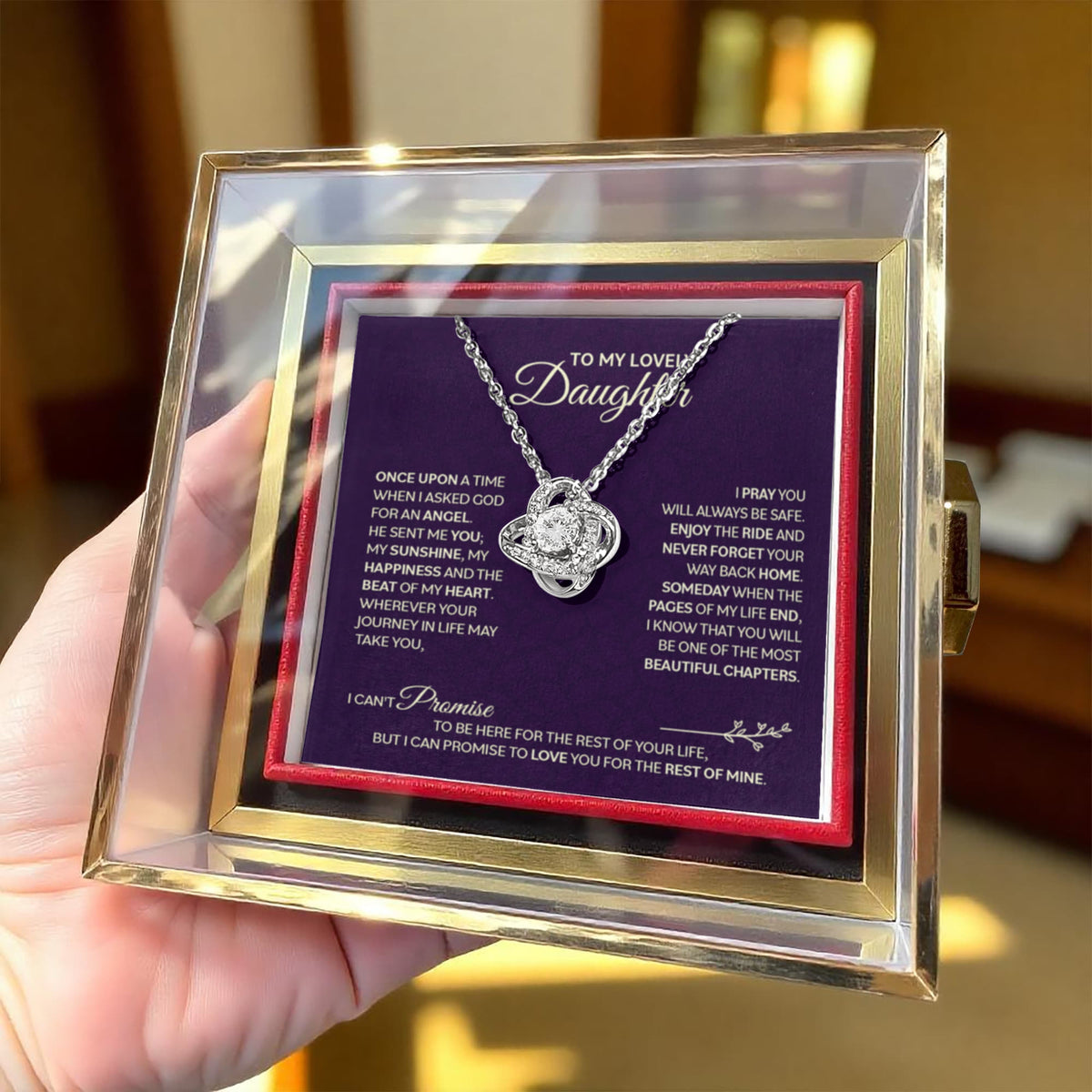 To My Daughter – Love Knot Necklace with Rose Box (Chapters Cross Card)