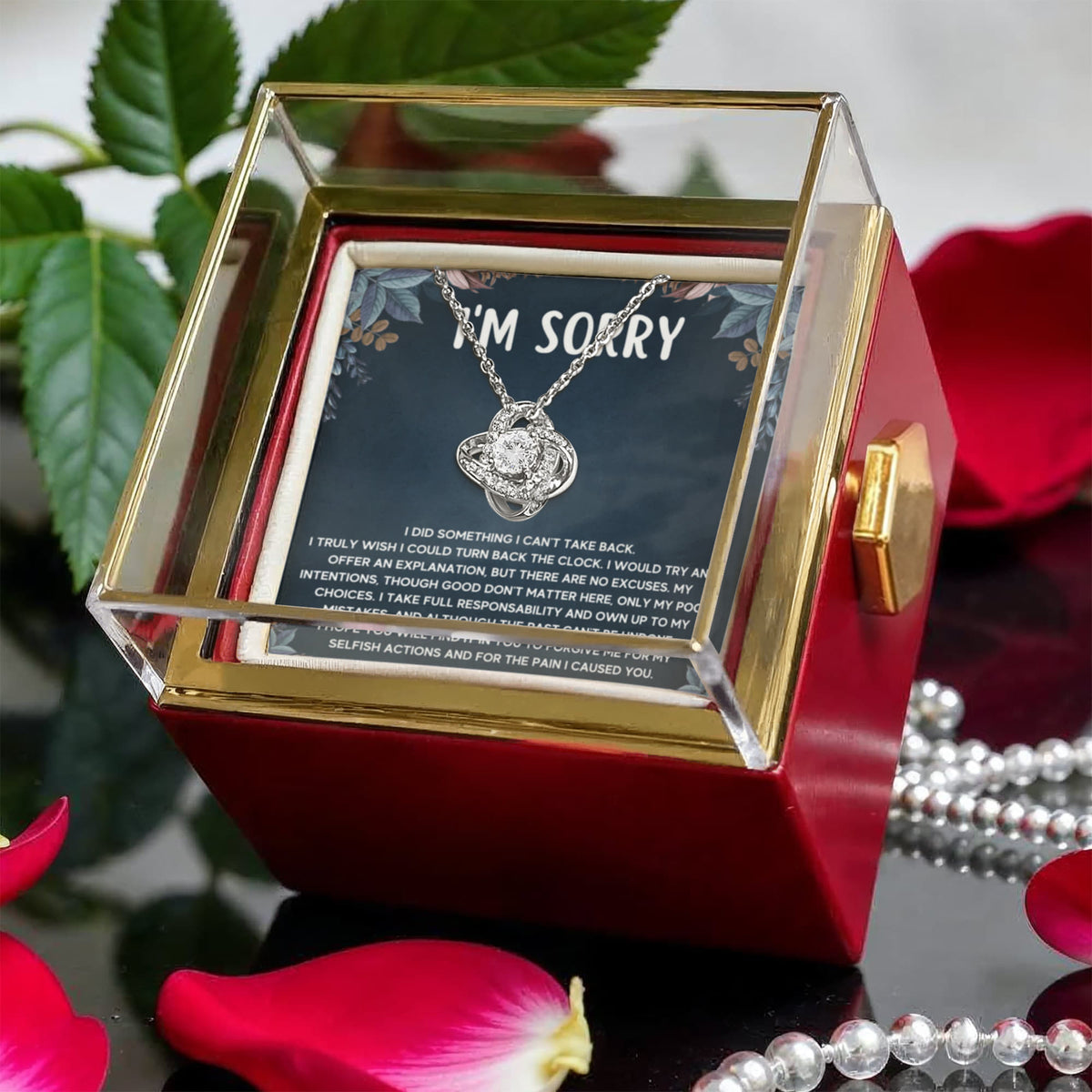I'm Sorry – Love Knot Necklace with Rose Box
