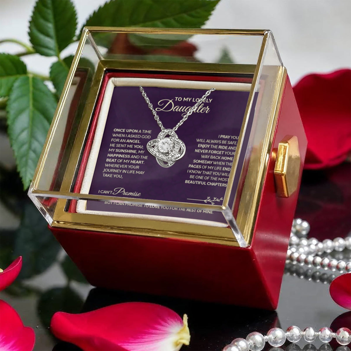 To My Daughter – Love Knot Necklace with Rose Box (Chapters Cross Card)