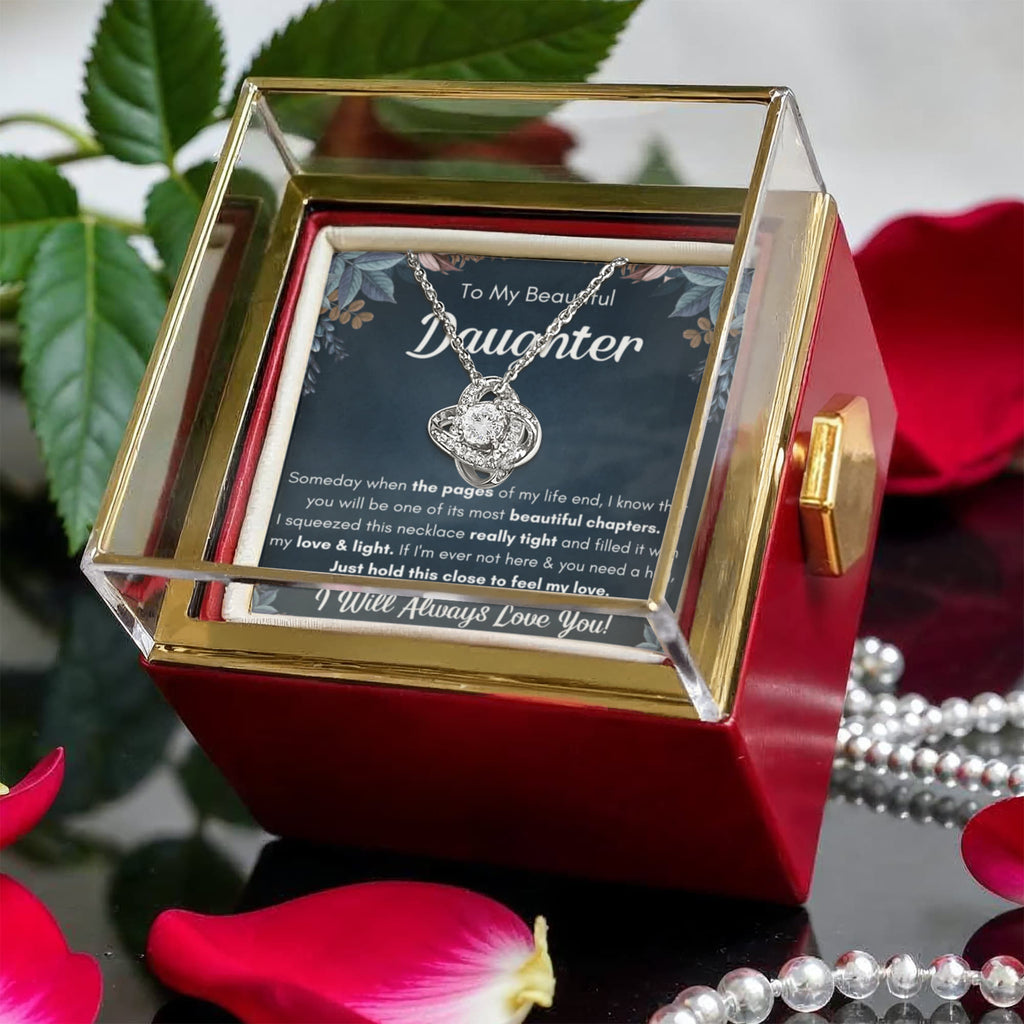 To My Daughter – Love Knot Necklace with Rose Box (Chapters Name Card)